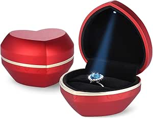 Caja de anillo de terciopelo con luz LED en forma de corazón ...