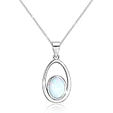 YZSFMZGE Opal Moonstone Pendant Necklace for Women 925 Sterling Silver Necklace Dainty Oval Teardrop Pendant Jewelry for Women for Wedding Valentine's Day Christmas