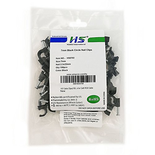 image for HS Plastic Wire Clips Black 7mm Ethernet Cable Clips,Nail in Cable Cli
