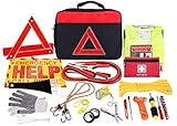 Thrive Roadside Assistance Auto Emergency Kit + Car First Aid Kit - Square Bag - Contains Jumper Cables, Tools, Reflective Safety Triangle & More Perfect Winter Accessory for Your Car, Truck, Camper