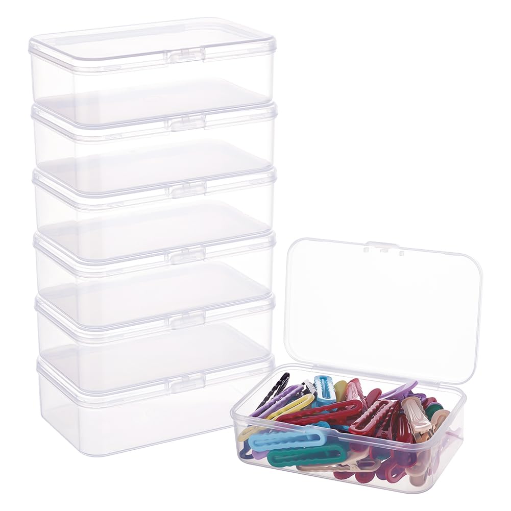 BENECREAT 8 Pack Rectangle Clear Plastic Bead Storage Containers Box Case with lid for Pins, Tiny Bead, Jewerlry Findings and Other Small Items(11.8x7.2x3.5cm)