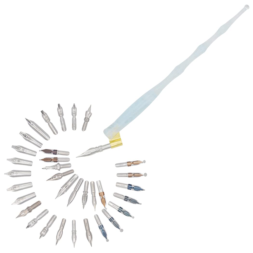 Gullor Calligraphy Pens Set - Resin Dip Pen Handcrafted Calligraphy Set with 33 Nibs, White