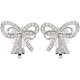 Small Bow Clip on Earrings for Women Trendy Sparkly Cubic Zirconia Earrings Prom Party Christmas Dress Jewerly Gift
