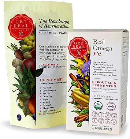 Real Omega Fit - 90 Organic Capsules - Get Real Nutrition by Jordan Rubin - Cacao - Green Coffee - Cinnamon - Ophiocordyceps