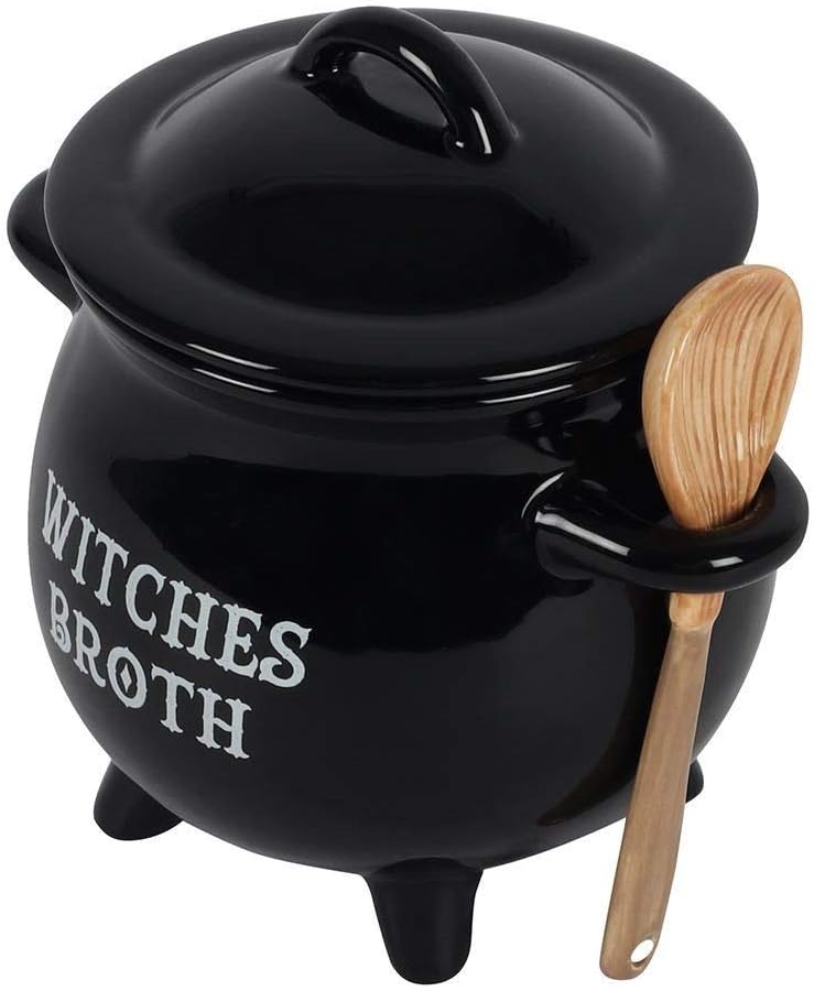 something different Witches Broth Cauldron Soup Bowl with Broom Spoon (9/18), Blackone - Image 4