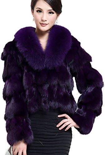 Fur Story 010220 Women's Real Fox Fur Coat with Fox Fur Collar Violet US 10