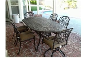 theWorldofpatio Elizabeth Cast Aluminum Powder Coated 7pc Outdoor Patio Dining Set with 42" X 72" Oval Table - Antique Bronze