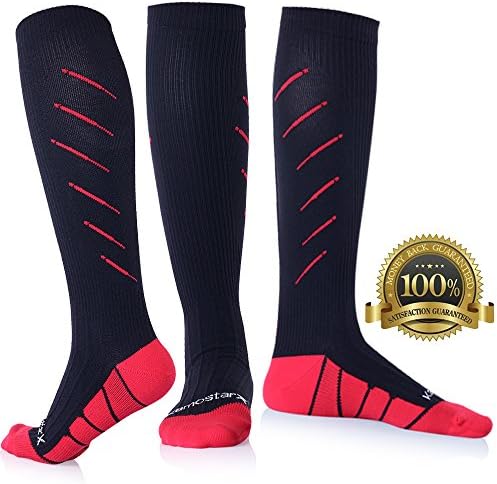 Compression Socks for Men&amp;Women,BEST Stockings for Running,Athletic,Flight Travel,Shin Splints,Nurses &amp; Maternity Pregnancy,Boost Stamina,Circulation &amp; Recovery-Below Knee High (L/XL, BLACK/RED)