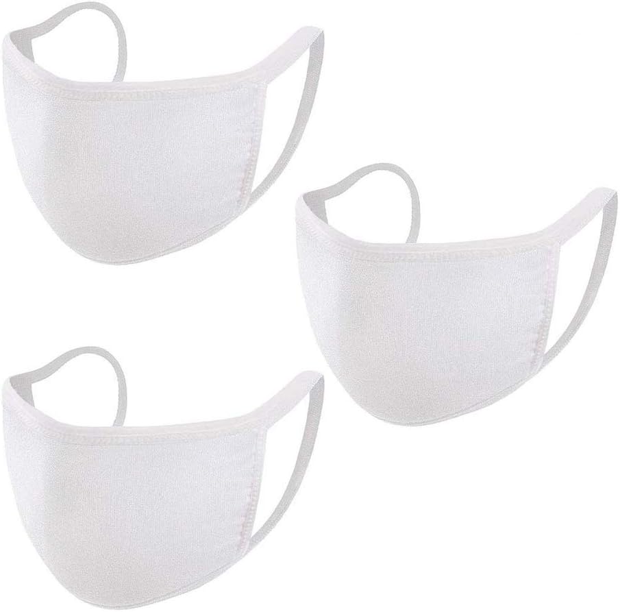 Anti Dust Cotton Mouth Cover, Unisex Face Cover Reusable Fashion Washable Reusable for Cycling Camping Travel for Adults (White - 3 Pack)