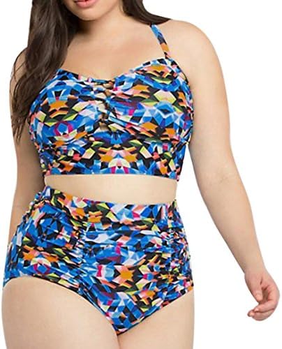 Luversco Plus Size Women Push-Up Padded Bra Beach Bikini Set Swimsuit Print Sexy Swimwear (XL, Multicolor)
