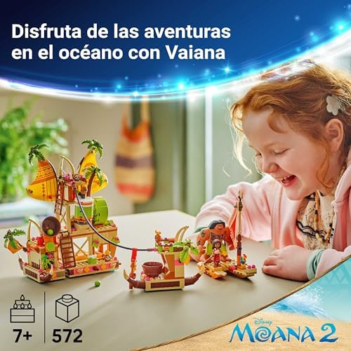 | Disney Moana 2 Kakamora Barge - Barco de brinquedo com tesouro para meninas e meninos 7+ anos - Mini Moana Doll e Maui Figure - Presente de aniversário colecionável para fãs 43258