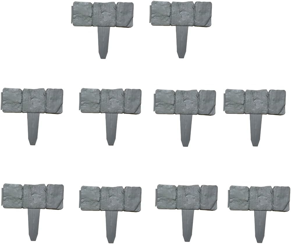 MEETOZ Garden PP Fence Edging - 10Pcs Home Garden Border Plastic Stone Edging for Lawn, Yard, Flower Plant Bed, DIY Landscape Decoration