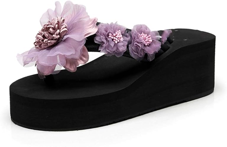 Amazon Thld ビーチサンダル サンダル フラワー ボヘミヤン 厚底 フラワー ウェッジソール ビーサン 花 厚底美脚 夏用 プラットフォーム ビーチに リゾートに 痛くない 疲れない おしゃれ かわいい リボンサンダル レディース ボヘミヤン 厚底サンダル Thld