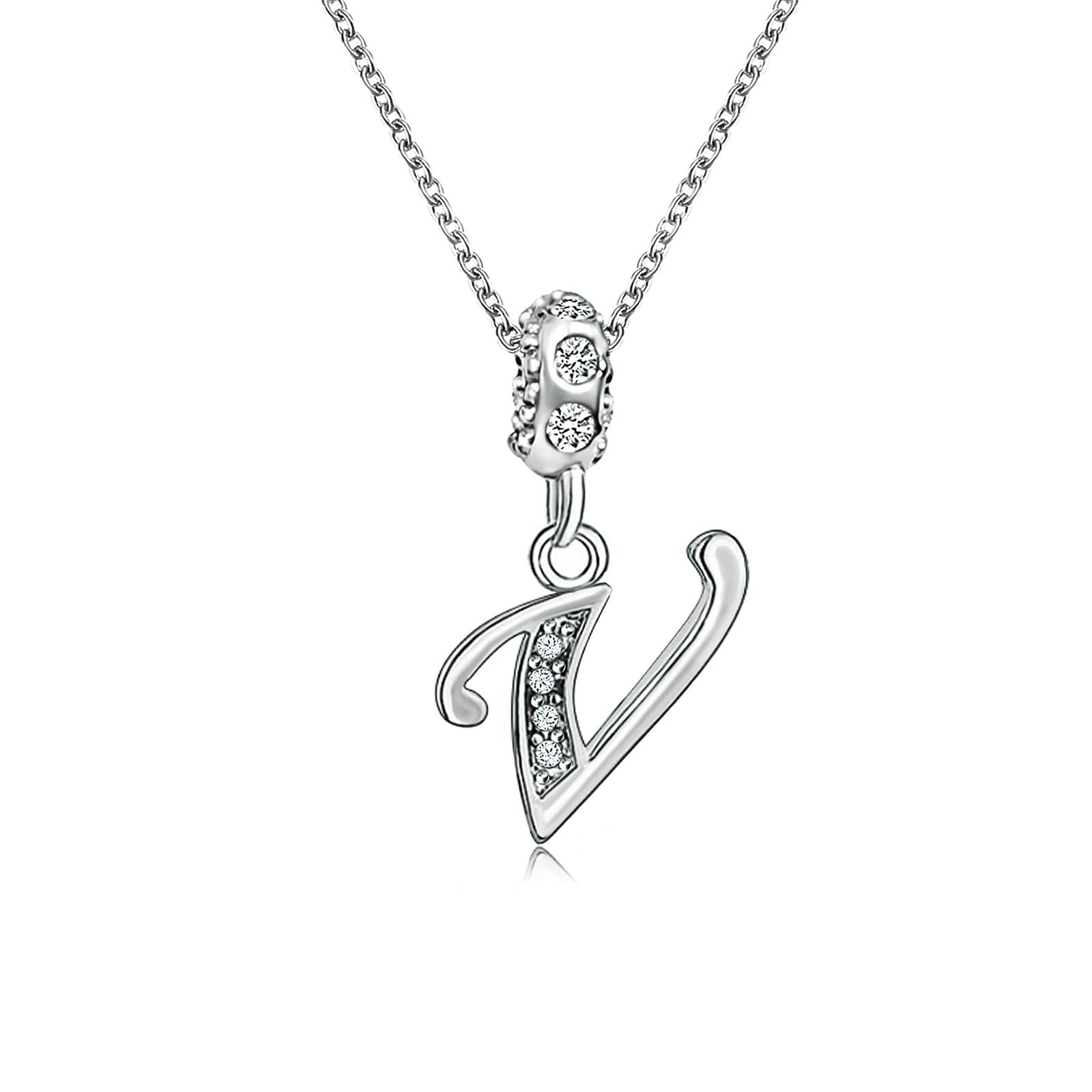 KunBead Jewelry Womens 18 inch Letter V Initial Crystal Alphabet Name Charm Pendant Necklace