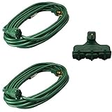 2-Pack Master Electrician 20-Foot 16/3 Green Vinyl Landscape Outdoor Extension Cord + FREE One 3-Outlet Adapter