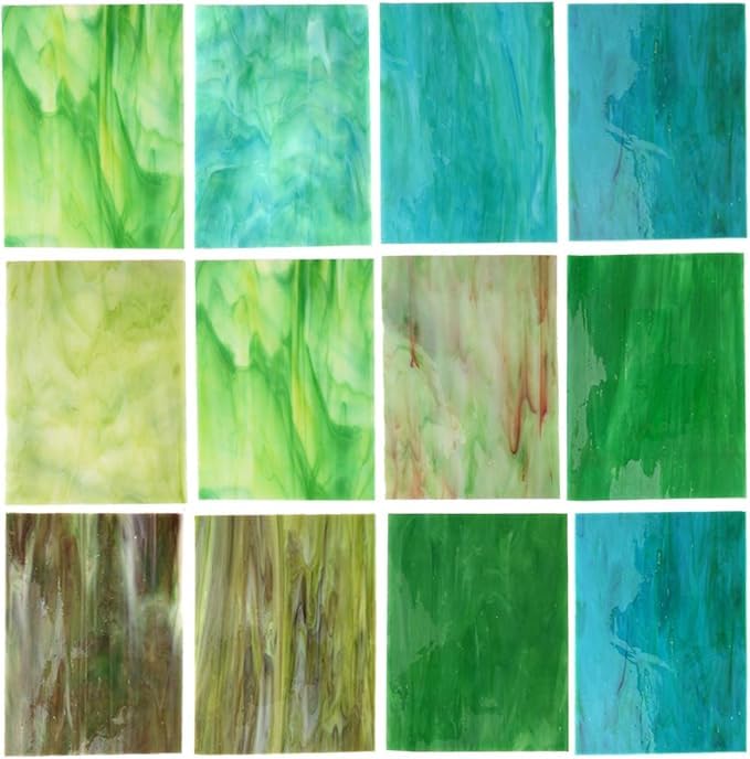 CHICSHIS 10 Opaque Stained Glass Sheets, Assorted Brilliant Coloured Art Glass for DIY Crafts, 4x6 inch Vibrant Mosaic Tiles for DIY Projects and Home Decor, Green