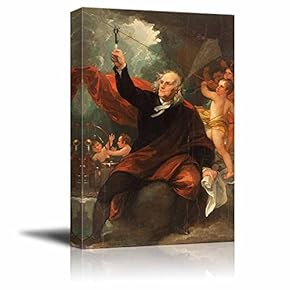 Benjamin Franklin Drawing Electricity from The Sky by Benjamin West - Canvas Print Wall Art Famous Painting Reproduction - 12" x 18"
