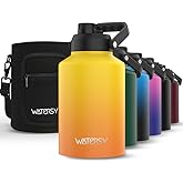 WATERSY 1 Gallon Water Bottle Insulated(Cold for 48 Hrs),BPA Free&Leak Proof,128oz Stainless Steel Water Jug,Big thermo,Large Water Bottle with Handle for Gym,Hiking,Camping&Travel,Gradual Yellow