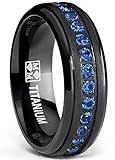Black Titanium Men's Eternity Ring Band With Deep Blue Cubic Zirconia CZ, Size 10