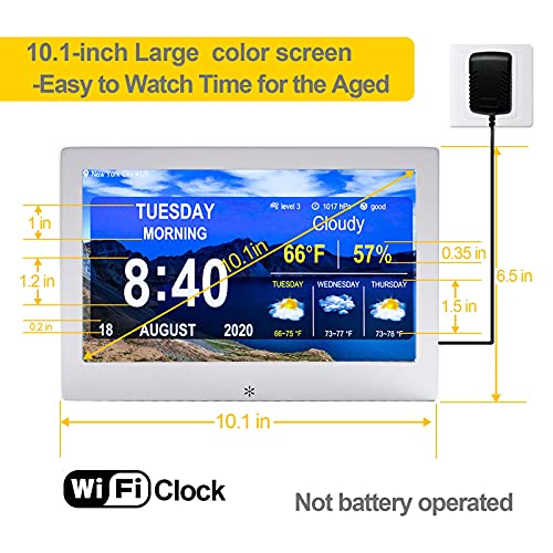 Digital Calendar Alarm Clock for Elderly, 10 Inch Large Screen Display