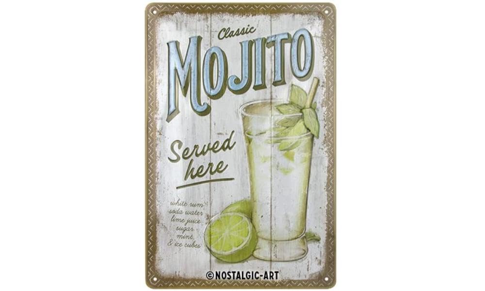 Nostalgic-Art Retro Tin Sign, 20 x 30 cm, Mojito Served Here - Gift Idea as Bar Accessories, Metal Vintage Design Tin Signs Sayings