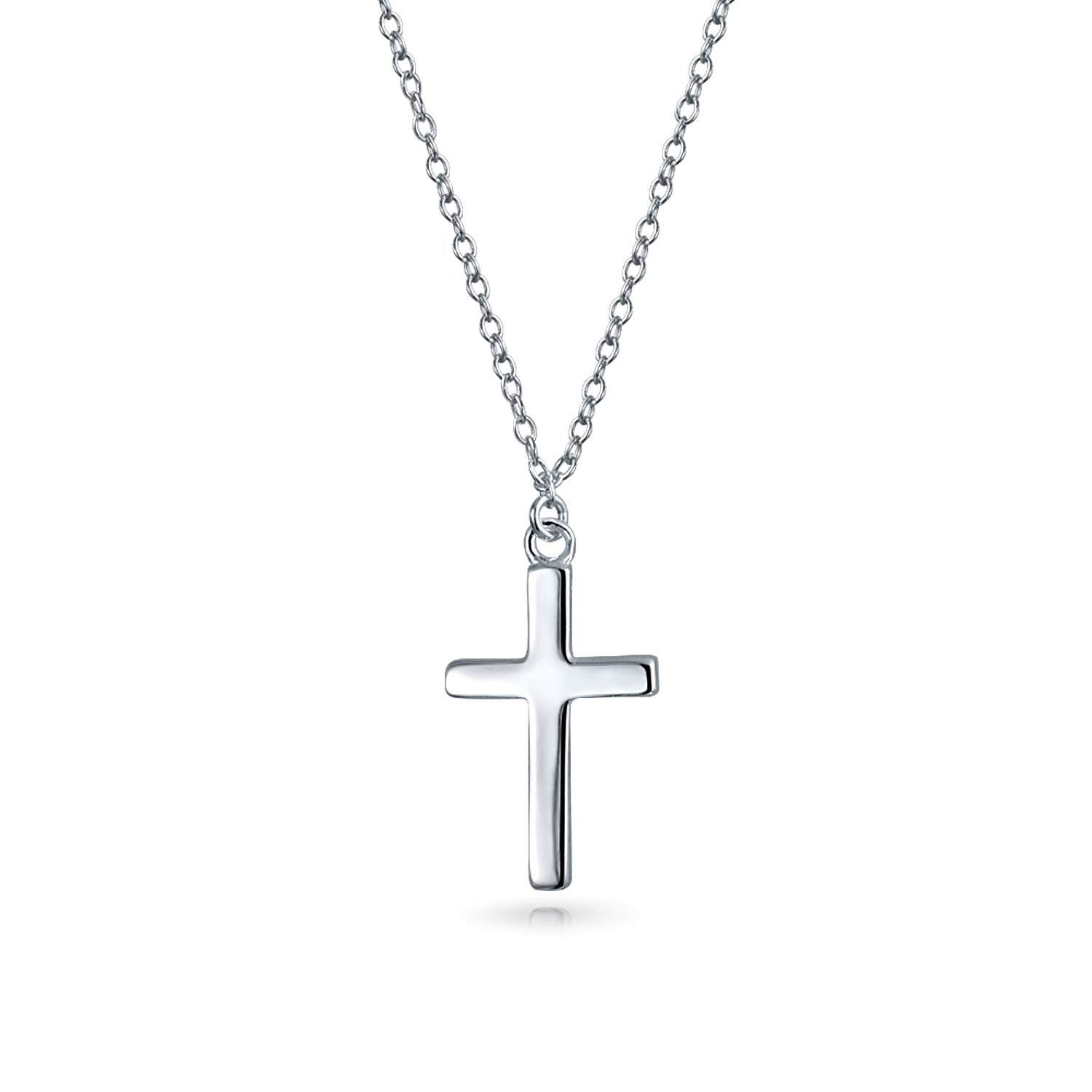 Bling Jewelry Delicate Petite Small Flat Simple Religious Cross Pendant Necklace For Women Teens Polished .925 Sterling Silver — image 1