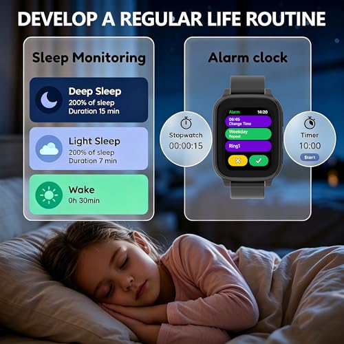 Children's Smartwatch 1.83 Inch HD, Smartwatch with 18 Games, Sleep Monitor, Pedometer, Torch, Alarm Clock, Waterproof, Fitness Tracker Christmas and Birthday Gifts for Girl Boy
