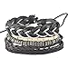 MJartoria Unisex PU Leather Hemp Cords Beaded Multi Strands Adjustable Wrap Bracelets Set of 5 Black