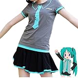 Guzesion Women's Miku Short Sleeve Cosplay Tops Shirt (M, Short Sleeves)