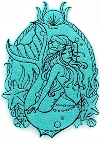 Teal Mermaid Cameo Iron On Embroidered Patch