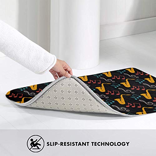 WOWINNER Music Notes Saxophone Black Non Slip Floor Mat Super Soft Floor Mat Machine Washable Bath Rug Super Absorbent Thick and Durable Bath Rugs 19.7 X 31.5 Inches - Thumbnail 2