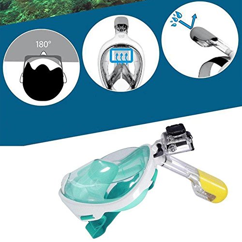 Sammid 180° View Panoramic Full Face Snorkel Mask [Crystal Clear for Best Vision],with Anti-Fog Anti-Leak Snorkeling Clear View Diving Mask for Adults & Kids(L/XL, Green) - Thumbnail 2