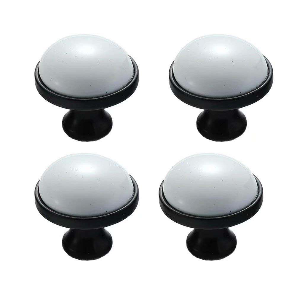 BOZONLI 4 Pack Ceramic Handles, Cupboard Handles, Door Knobs Drawer Handles Cabinet Drawer Cupboard Kitchen Ceramic Pull Handle, Black/White Porcelain, Single Hole