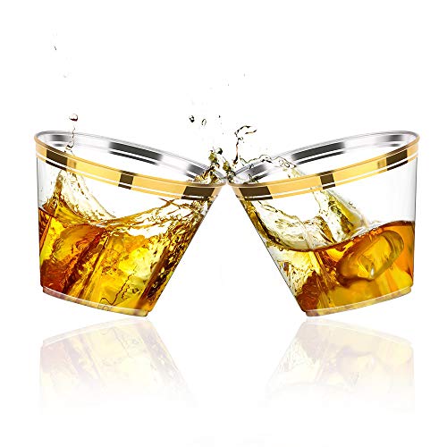 Gold Party Plastic Cups, Mokaloo 9oz Clear Disposable Plastic Cups With Gold Rim Perfect for Parties Weddings Graduation Birthday (100 pcs) - Thumbnail 3