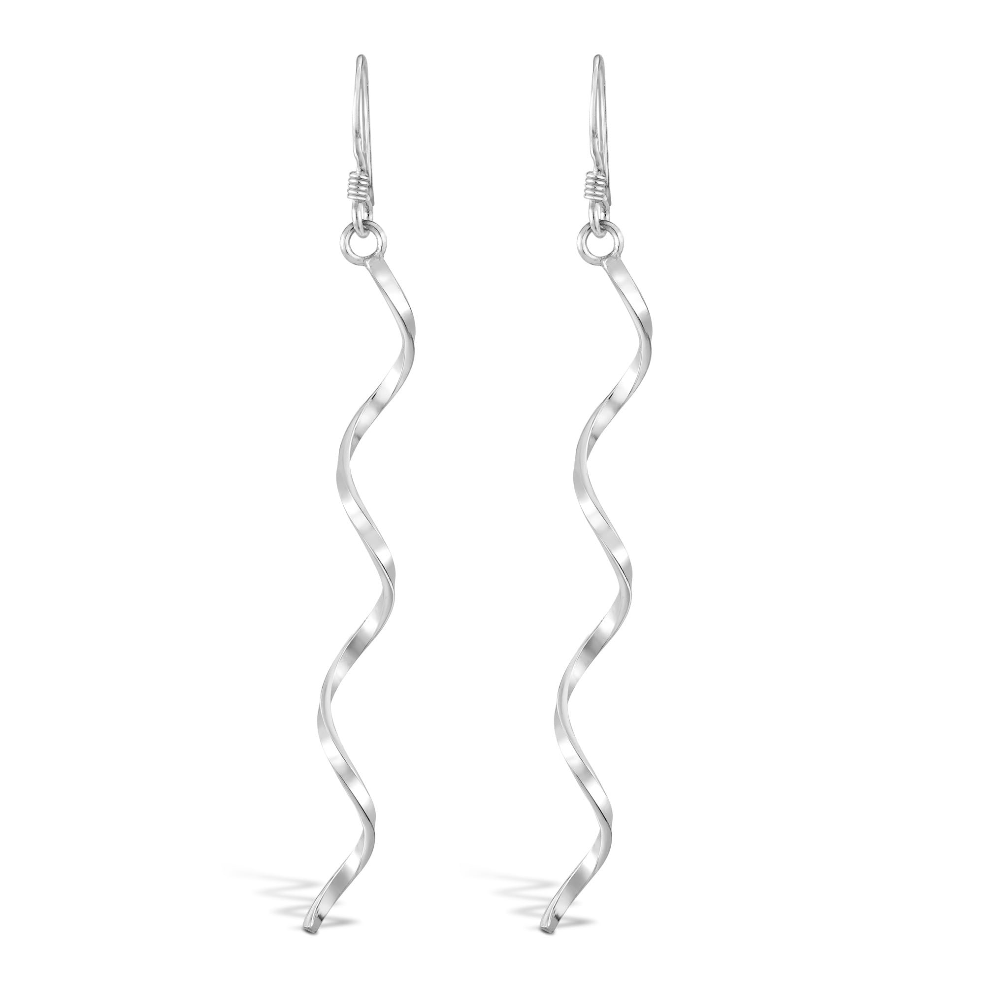 Minimalist Ribbon Spiral Twist Boho .925 Sterling Silver Dangle Earrings
