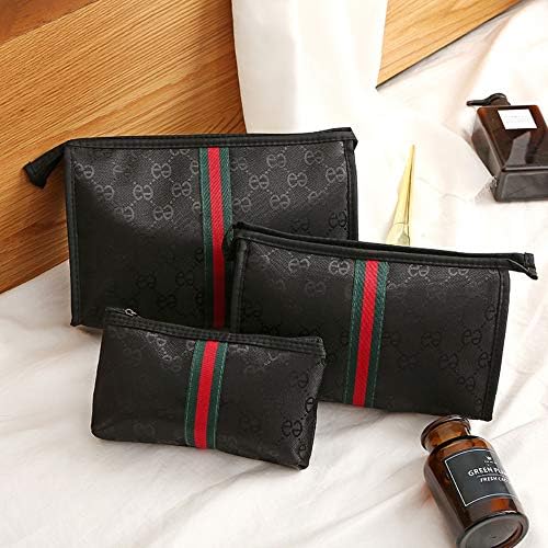 Kosiehouse Checkered Makeup Bag Cosmetic Toiletry Travel Pouch Purse Handbag Organizer Pouch Bag with Zipper (Black)