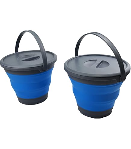 SAMMART Collapsible Square Bucket With Lid - 8.5L (2.2 Gal) Foldable Water Pail, Set Of 2 (Grey/Blue) - View #7