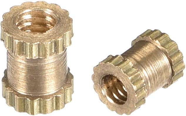 uxcell Knurled Insert Nuts, M2 x 4mm(L) x 3.5mm(OD) Female Thread Brass Embedment Assortment Kit, 30 Pcs
