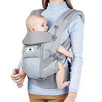 Meinkind Baby Carrier, 4-in-1 Convertible Carrier Ergonomic, Soft Breathable Mesh Comfortable Baby Carrier for 7~45lbs Infant, Front and Back Carrier with Head Support, Padded Shoulder Strap, Grey