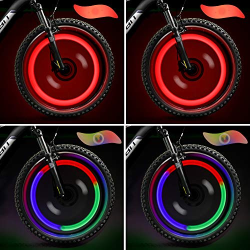 TAGVO 4pcs Bike Spoke Light(Red+Green+Blue+Multicolour) with Delicate Box,Waterproof Easy Install Wheel Spoke Lights LED Neon Tire Flash Lamp with 3 Flash Modes,for Both Adults Kids Bike