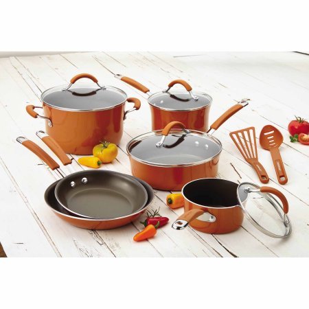 Click Here to See More Images Rachael Ray(r) Cucina Hard Porcelain Enamel Nonstick Cookware Set, 12-Piece (Pumpkin Orange)