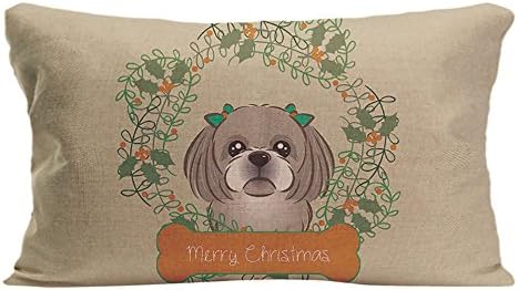 LDJ Cotton Linen Sofa Chair Seat Rectangle Throw Pillow Case Decorative Cushion Cover Pillowcase Design With Shih Tzu Merry Christmas Custom Pillow Cover Print One Sides Sized 12x20 Inches
