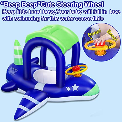 Inflatable Baby Pool Float with UPF 50+ Sun Canopy & Safety Seat
