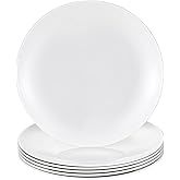 HSDT 11 Inch White Melamine Plates Wide Side Flat Bottom Deep Round Dinner Plates Salad and Dessert Plates Lightweight Durable and Easy to Clean,Non Ceramic Disc Pad Set of 6,PYW-11-06