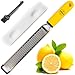 Lemon Zester & Cheese Grater Stainless Steel – Antibacterial Cover Blade, Ergonomic Non-Slip Silicone Handle, Professional Zesting Tool, BONUS Cleaning Brush - YELLOW