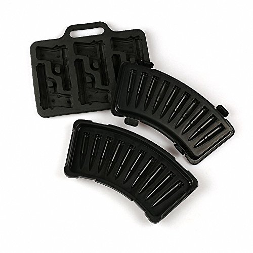 2-Pack Handgun and Bullet Ice Cube Trays Set - MoldFun Cool TPR Pistol and AK47 Bullet Maker Molds for Whiskey Cocktails Ice Cubes, Chocolates, Jello Shots