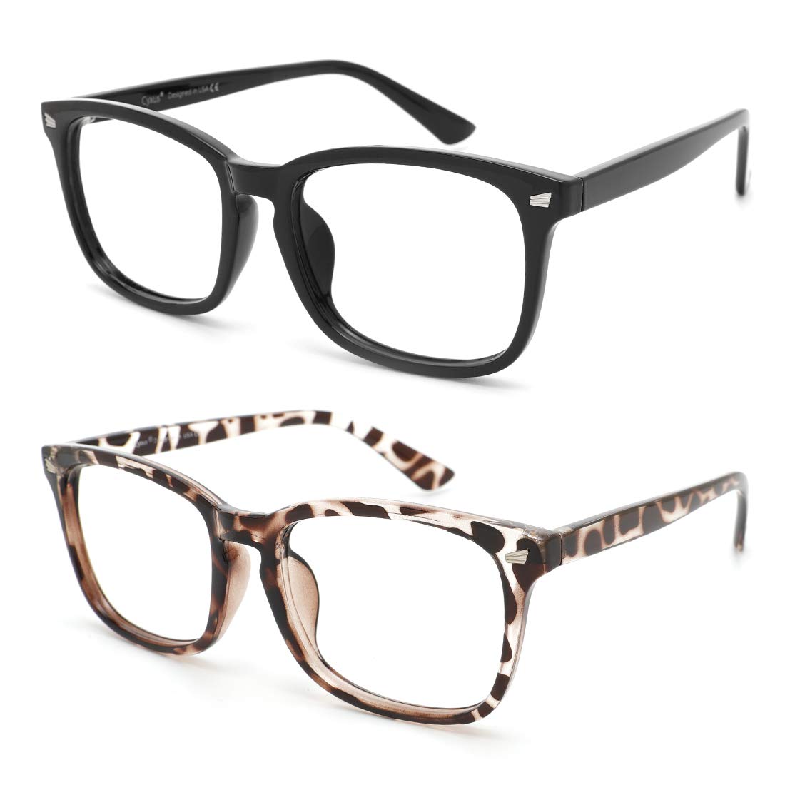 Cyxus 2 Pack Blue Light Blocking Glasses,Anti Blue Light Coating and Anti Eyestrain Headache Gaming Eyewear for Unisex(Black and Leopard)