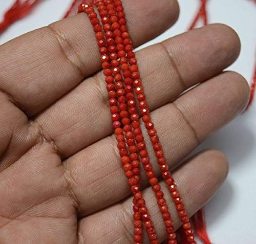 Earth Gems Park Super Fine Quality Gems Jewelry Red Coral Beads, Original Gemstone Micro Faceted Rondelle Beads, 3 mm Beads, 13 Inch Strand Code:- BF-23811