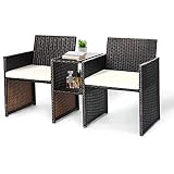 Tangkula Outdoor Furniture Set Paito Conversation Set with Removable Cushions & Table Wicker Modern Sofas for Garden Lawn Backyard Outdoor Chat Set (Sofa Style)