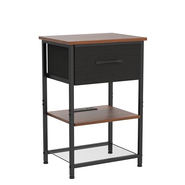 LAKEMID NIGHTSTANDS SET OF 2 WITH CHARGING STATION AND DRAWER, END TABLE BEDSIDE TABLE WITH 20 COLORS LED LIGHT STRIP AND 2 LAYERS SHELF FOR BEDROOM LIVING ROOM SOFA COUCH (BLACK)